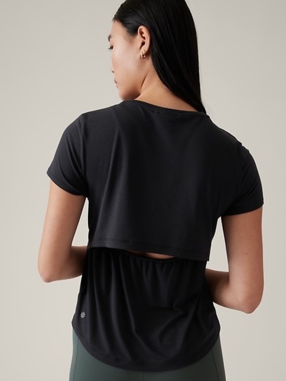 Athleta Air Out Cinch Tee Black Open Back Short Sleeve Size M
